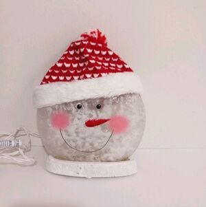 Lighted Glass Snowman Accent Lamp Red Knit Hat 9.5" Christmas Decor Plug-In